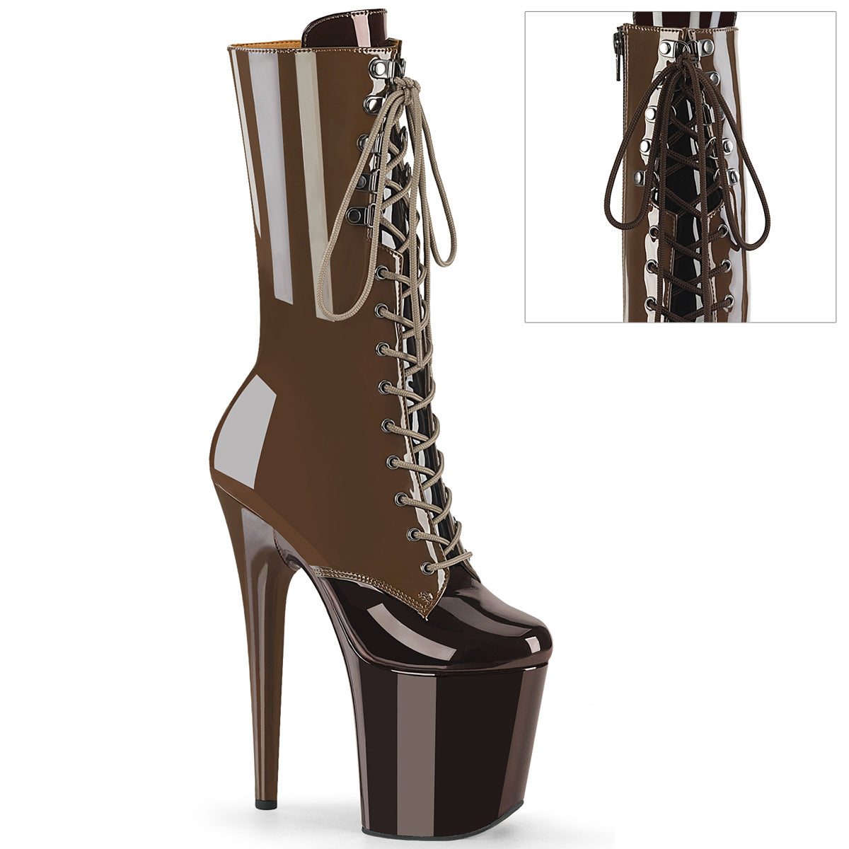 FLAMINGO-1054DC Pleaser 8 Inch Heel 2 Tone Brown Ankle Boots Exotic Dancing