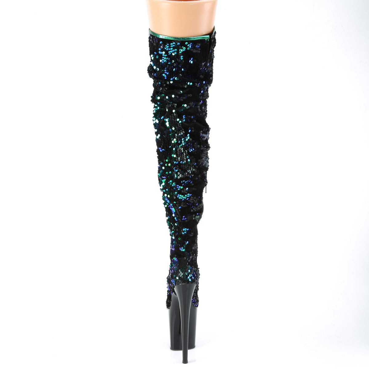 FLAMINGO-3004 8" Heel Green Sequins Strippers Shoes-Pleaser- Sexy Shoes Fetish Footwear