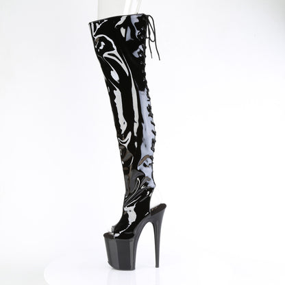 FLAMINGO-3017 Pleaser Black Patent Thigh High Length Boots