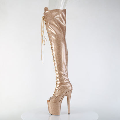 FLAMINGO-3021GP Pleaser Gold Glitter Peep Toe Pole Dancing Thigh Boots