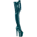 FLAMINGO-3021GP Pleaser Teal Glitter Thigh High Boots Peep Toes
