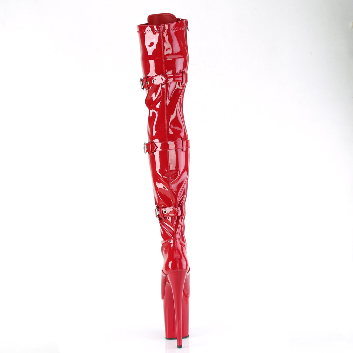 flamingo 3028 pleaser sexy shoes 8 inch heel stretch thigh high length buckle detail boots faux leather