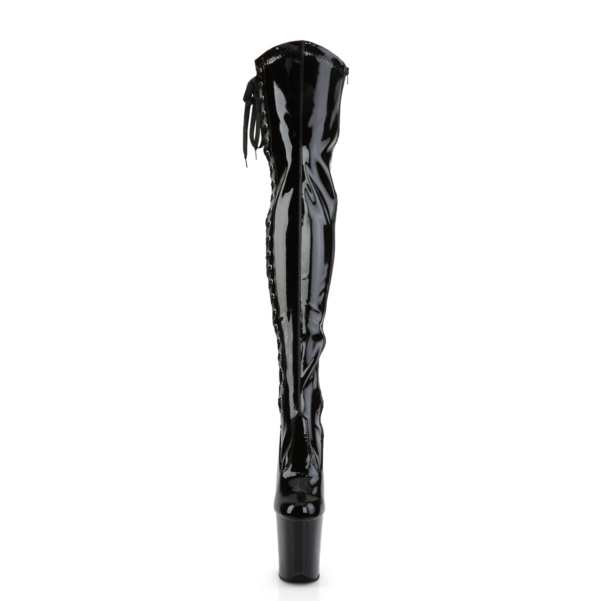 FLAMINGO-3050 8" Black Stretch Patent Pole Dancer Platforms-Pleaser- Sexy Shoes Alternative Footwear