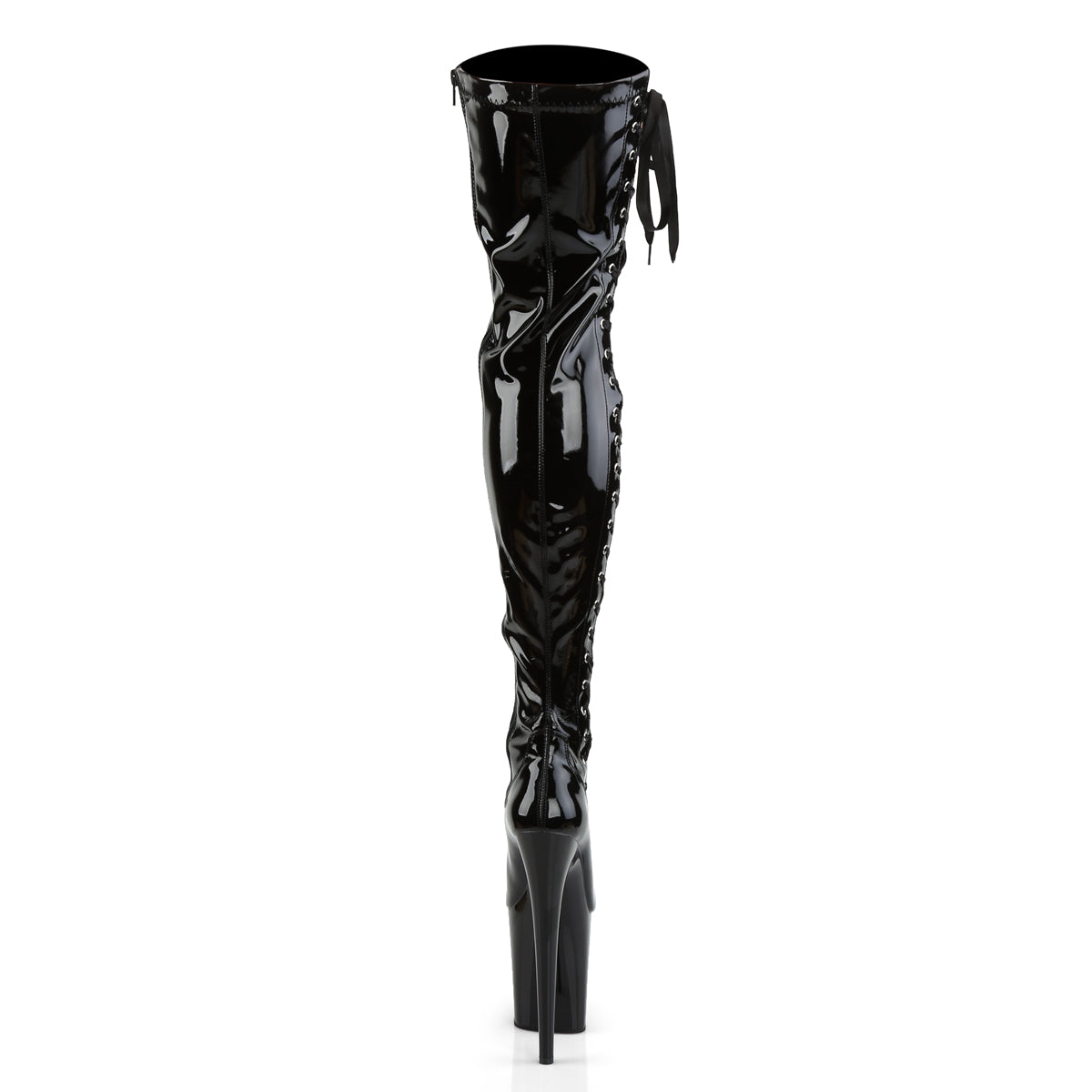 FLAMINGO-3050 8" Black Stretch Patent Pole Dancer Platforms-Pleaser- Sexy Shoes Fetish Footwear