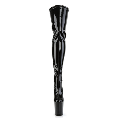 FLAMINGO-3063 Pleaser 8" Black Stretch Patent Pole Dancer Thigh High Boots