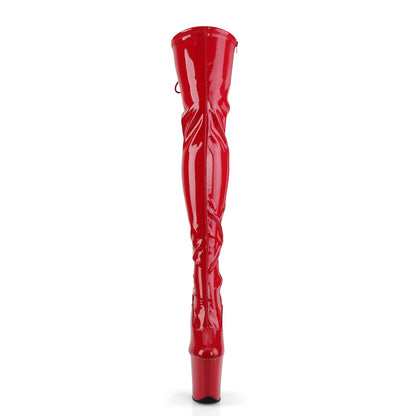 FLAMINGO-3063 Pleasers 8 Inch Heel Red Stripper Platforms Thigh High Boots