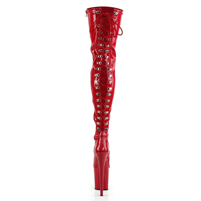 FLAMINGO-3063 Pleasers 8 Inch Heel Red Stripper Platforms Thigh High Boots