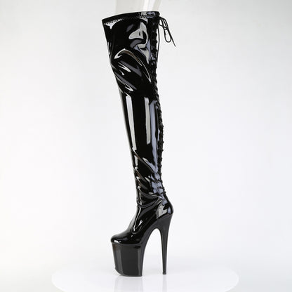 FLAMINGO-3850 Pleaser Black Patent Thigh High Boots