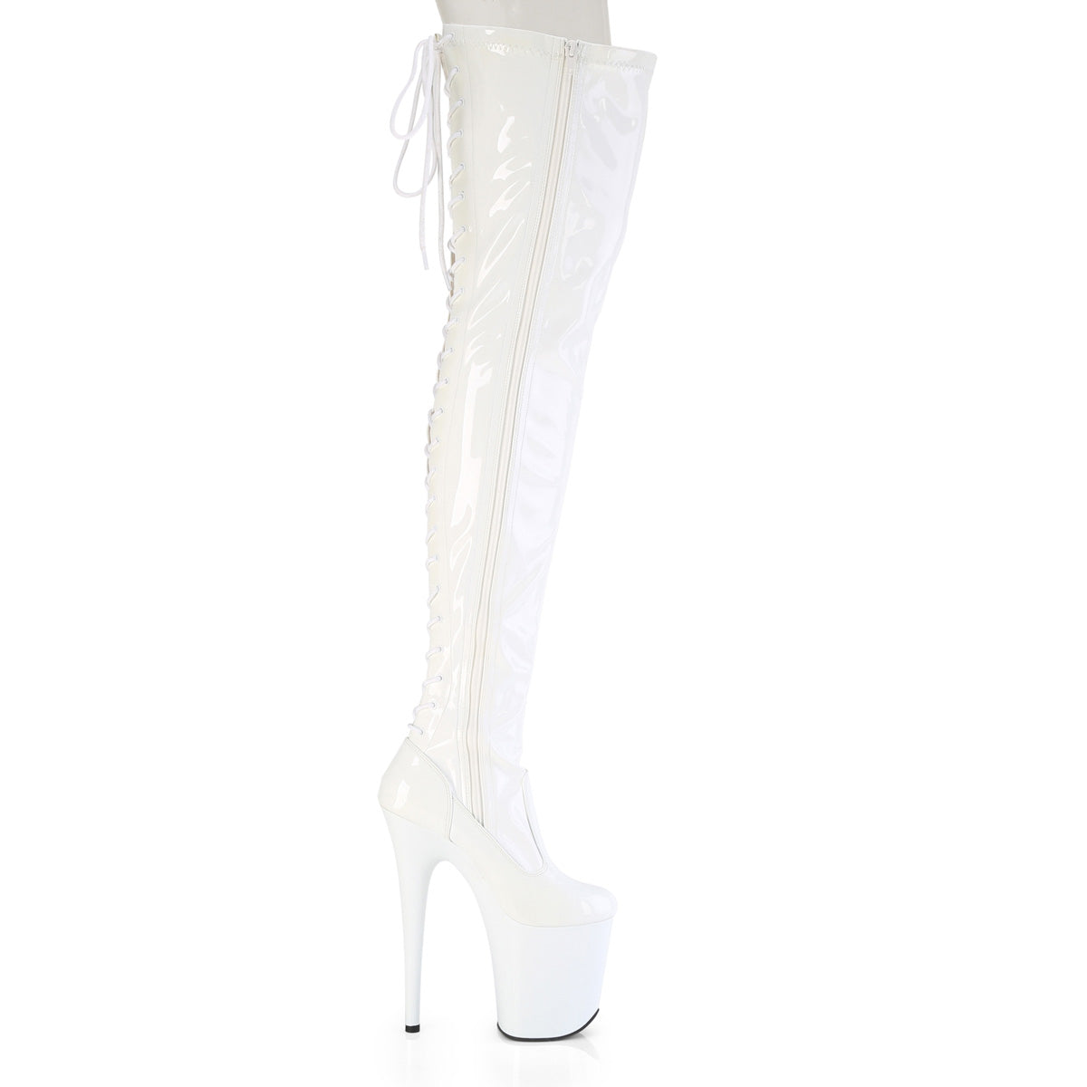 FLAMINGO-3850 White Pleaser Pole Dancing Thigh High Boots