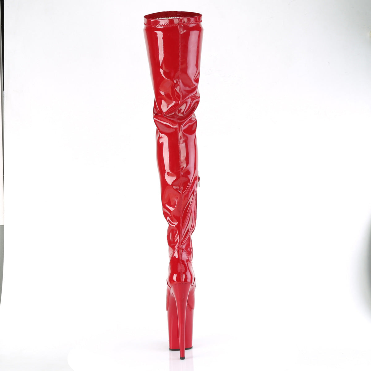 FLAMINGO-4000 Pleaser Crotch/Chap Boots Red Str. Pat/Red Platforms (Exotic Dancing)