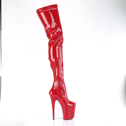 FLAMINGO-4000 Pleaser Crotch/Chap Boots Red Str. Pat/Red Platforms (Exotic Dancing)