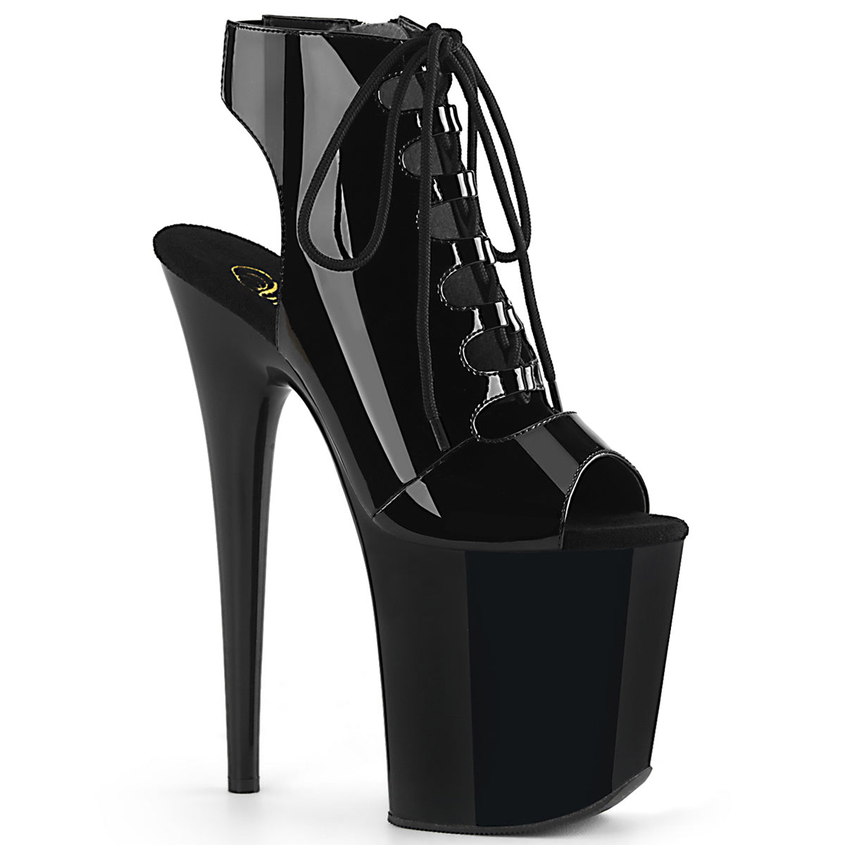 FLAMINGO-800-20 8" Heel Black Patent  Stripper Platforms High Heels