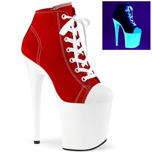 FLAMINGO-800SK-02 8" Heel Red Canvas Pole Dancing Platforms-Pleaser- Sexy Shoes