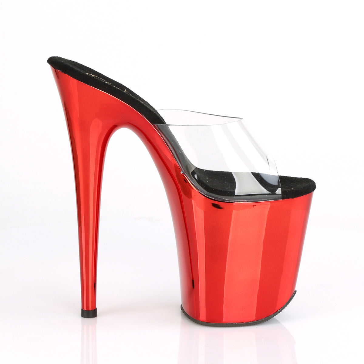 FLAMINGO-801 8" Heel Clear Red Chrome Pole Dancer -Pleaser- Sexy Shoes Fetish Heels