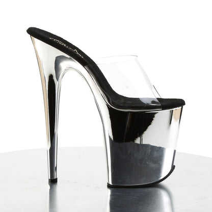 FLAMINGO-801 8" Heel ClearSilver Chrome Pole Dancing Shoes-Pleaser- Sexy Shoes Fetish Heels