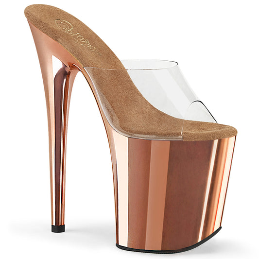 FLAMINGO-801 8" Heel Clear Rose Gold Chrome Strippers Shoes-Pleaser- Sexy Shoes