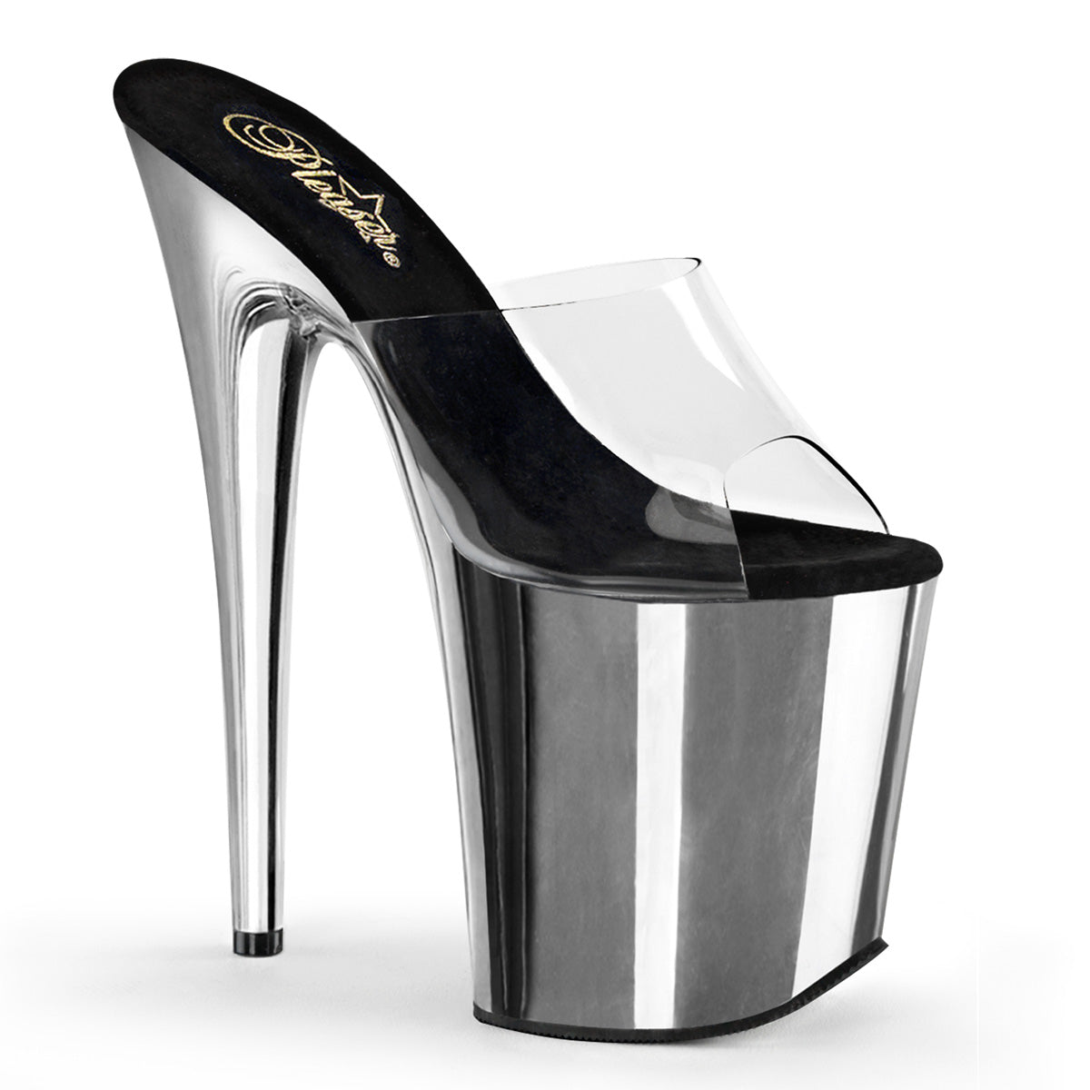 FLAMINGO-801 8" Heel ClearSilver Chrome Stripper Shoes