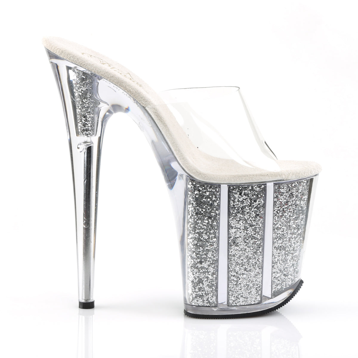 FLAMINGO-801G 8" Heel Clear Silver Glitter Strippers Shoes-Pleaser- Sexy Shoes Fetish Heels