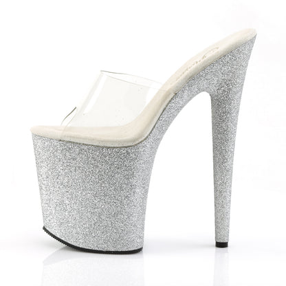 FLAMINGO-801SDG Pleaser 8" Heel Clear Silver Glitter Shoes-Pleaser- Sexy Shoes Pole Dance Heels