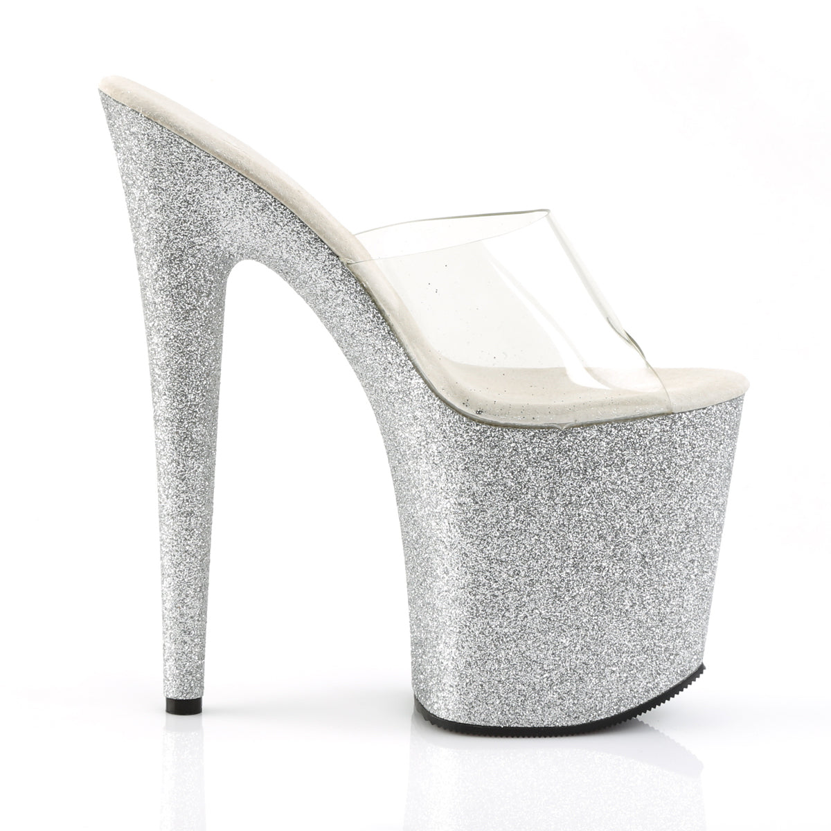 FLAMINGO-801SDG Pleaser 8" Heel Clear Silver Glitter Shoes-Pleaser- Sexy Shoes Fetish Heels
