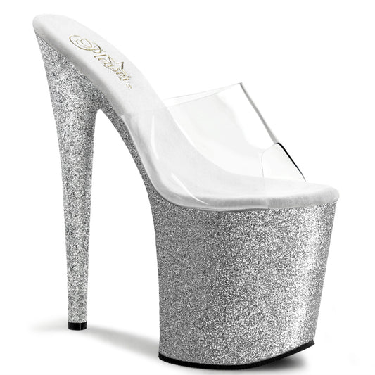 FLAMINGO-801SDG Pleaser 8" Heel Clear Silver Glitter Shoes-Pleaser- Sexy Shoes