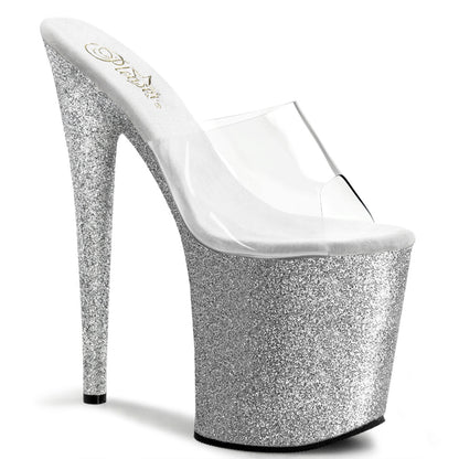 Flamingo-801SDG Pleaser 8 "Heel Clear Silver Glitter-schoenen