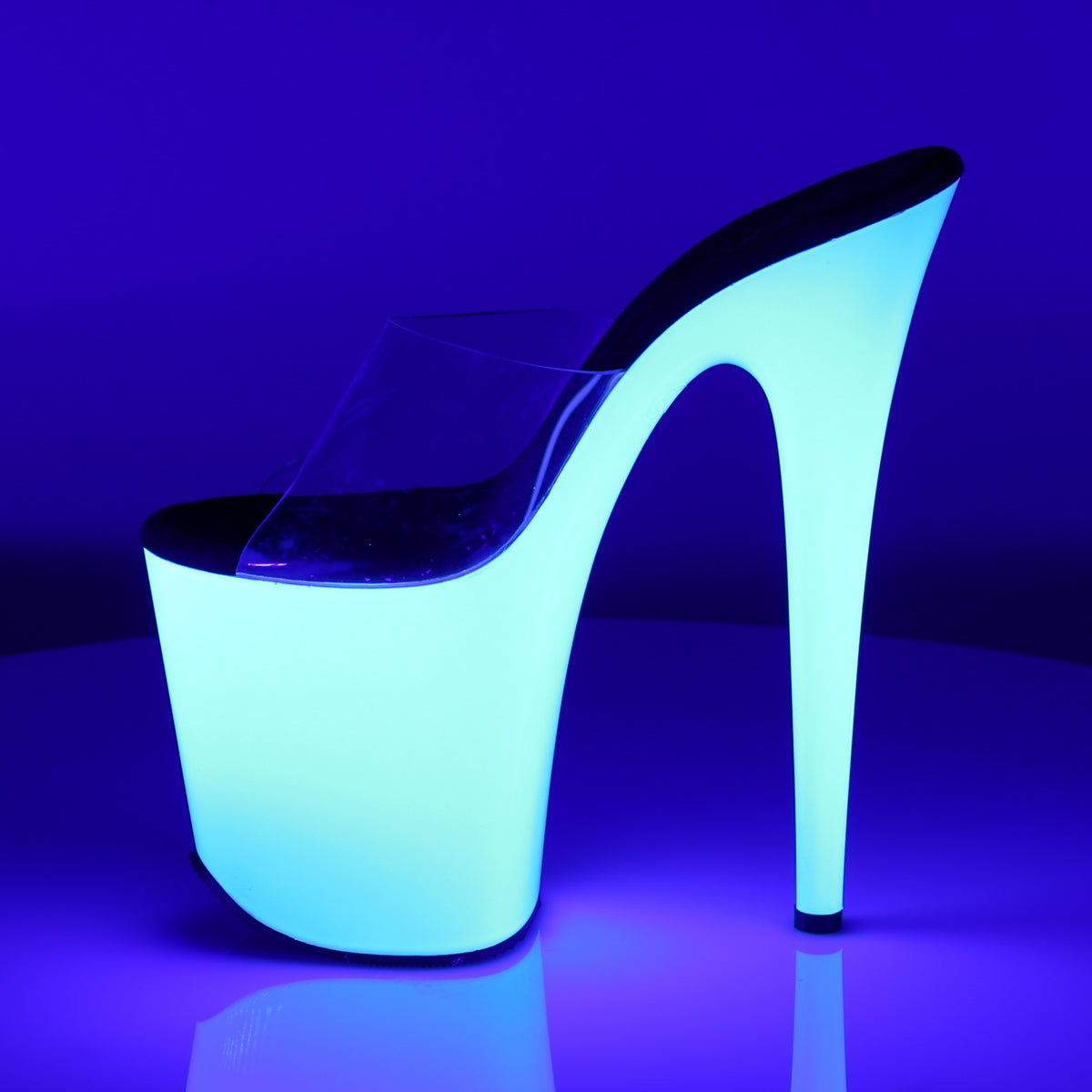 FLAMINGO-801UV 8" Heel Clear Neon White Pole Dancer Shoes-Pleaser- Sexy Shoes Pole Dance Heels
