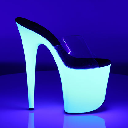 FLAMINGO-801UV 8" Heel Clear Neon White Pole Dancer Shoes-Pleaser- Sexy Shoes Fetish Heels