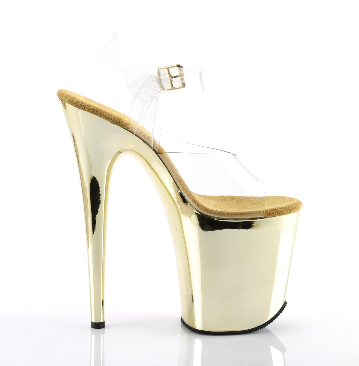 FLAMINGO-808 8" Clear and Gold Chrome Pole Dancer Platforms-Pleaser- Sexy Shoes Fetish Heels