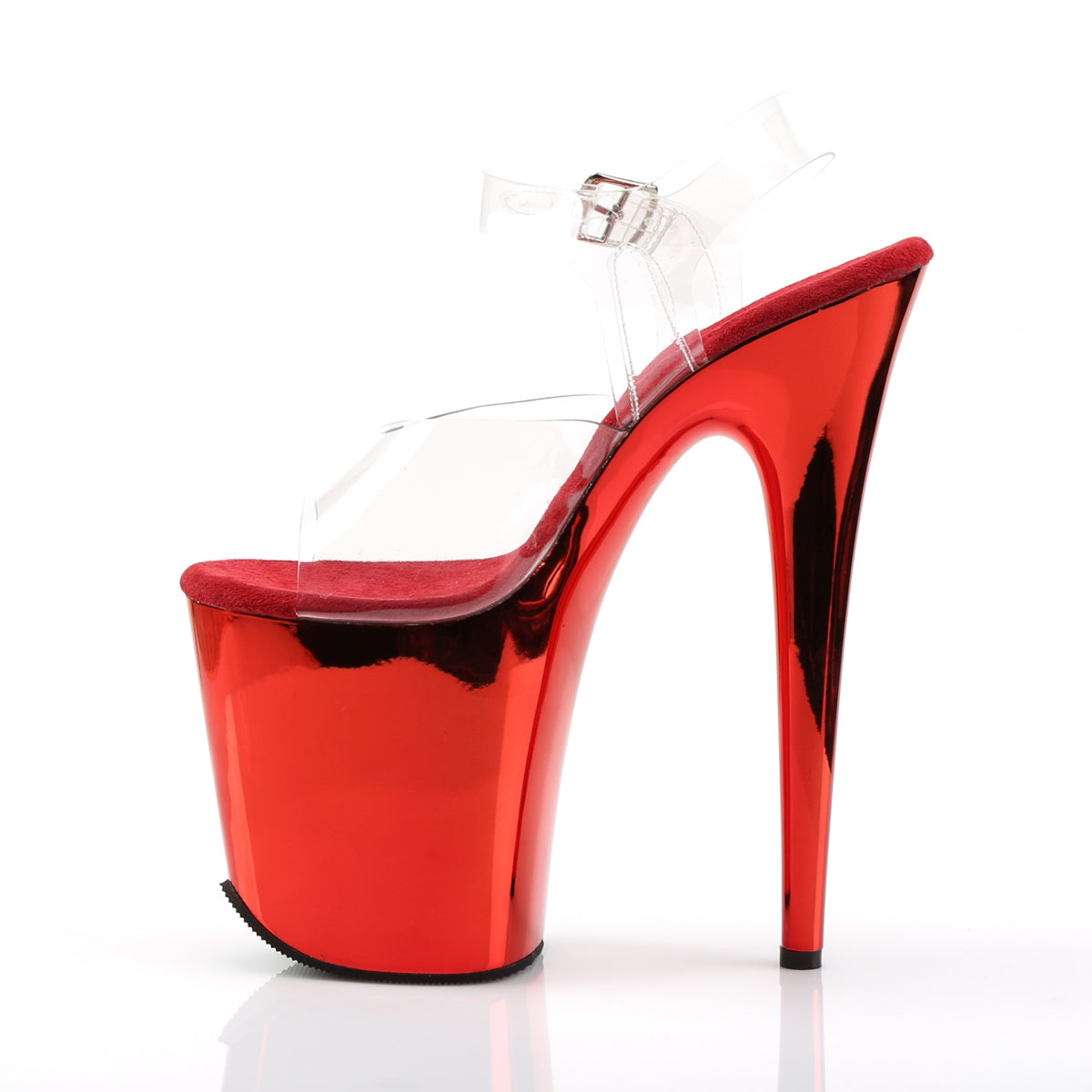 FLAMINGO-808 8" Heel Clear Red Chrome Pole Dancer Platforms-Pleaser- Sexy Shoes Pole Dance Heels