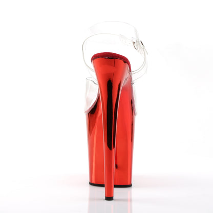 FLAMINGO-808 8" Heel Clear Red Chrome Pole Dancer Platforms-Pleaser- Sexy Shoes Fetish Footwear