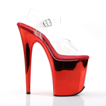 FLAMINGO-808 8" Heel Clear Red Chrome Pole Dancer Platforms-Pleaser- Sexy Shoes Fetish Heels