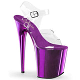 Flamingo-808 Tacón de 8 pulgadas Clearpurple cromo pole dance zapatos