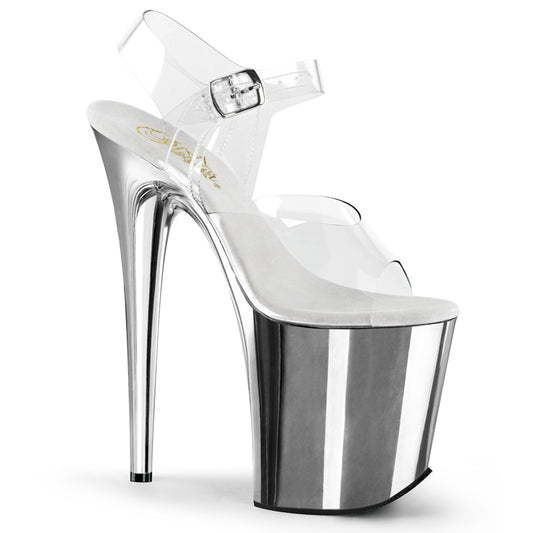 FLAMINGO-808 8" Heel ClearSilver Chrome Pole Dancing Shoes-Pleaser- Sexy Shoes