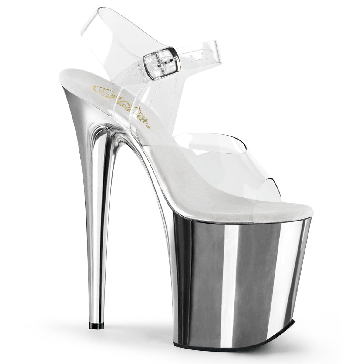 Silver Chrome 8 Inch Exotic Dancer Platform Shoes -  Pleaser FLAMINGO-808