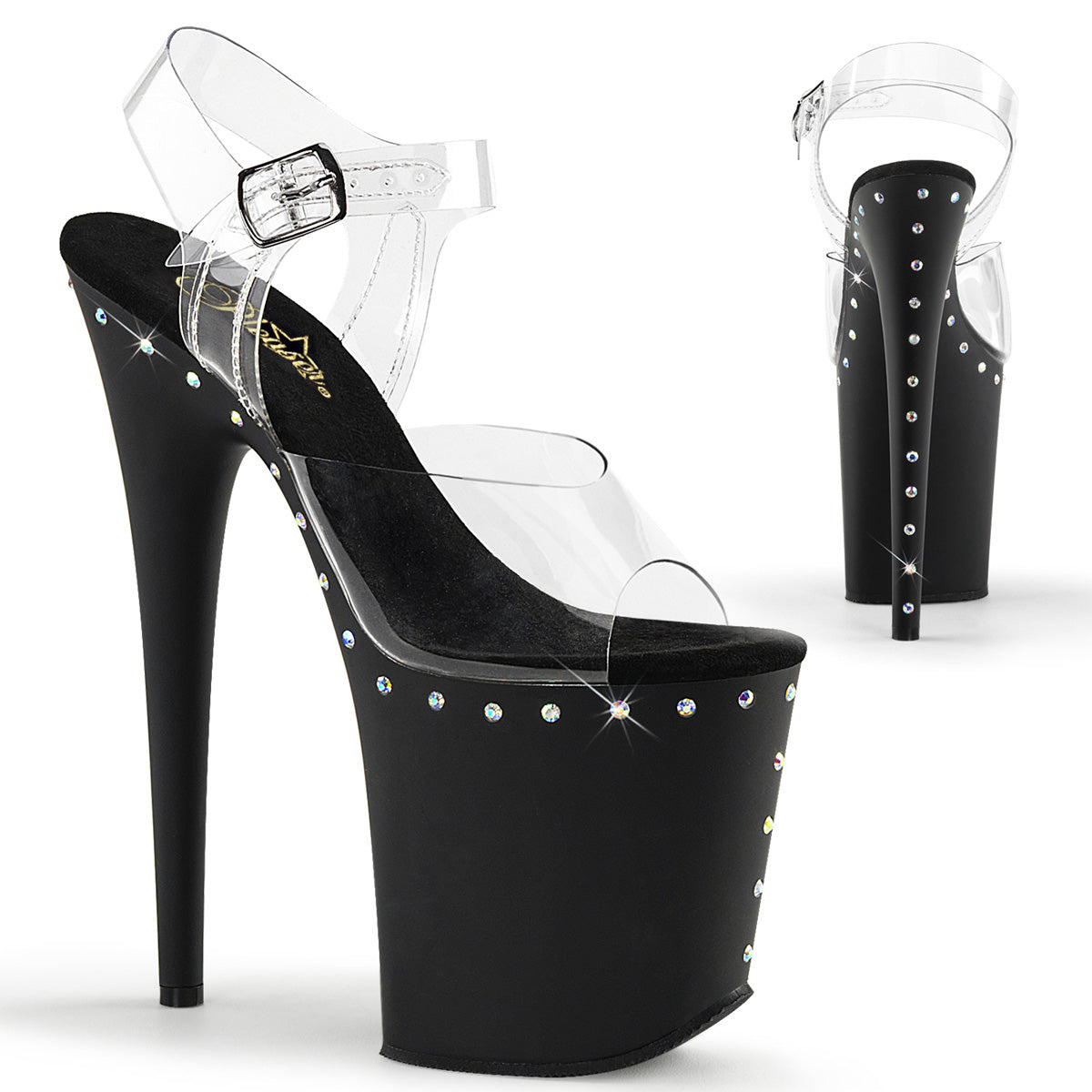 FLAMINGO-808ABLS 8" Heel Clear & Black Pole Dancer Platforms-Pleaser- Sexy Shoes