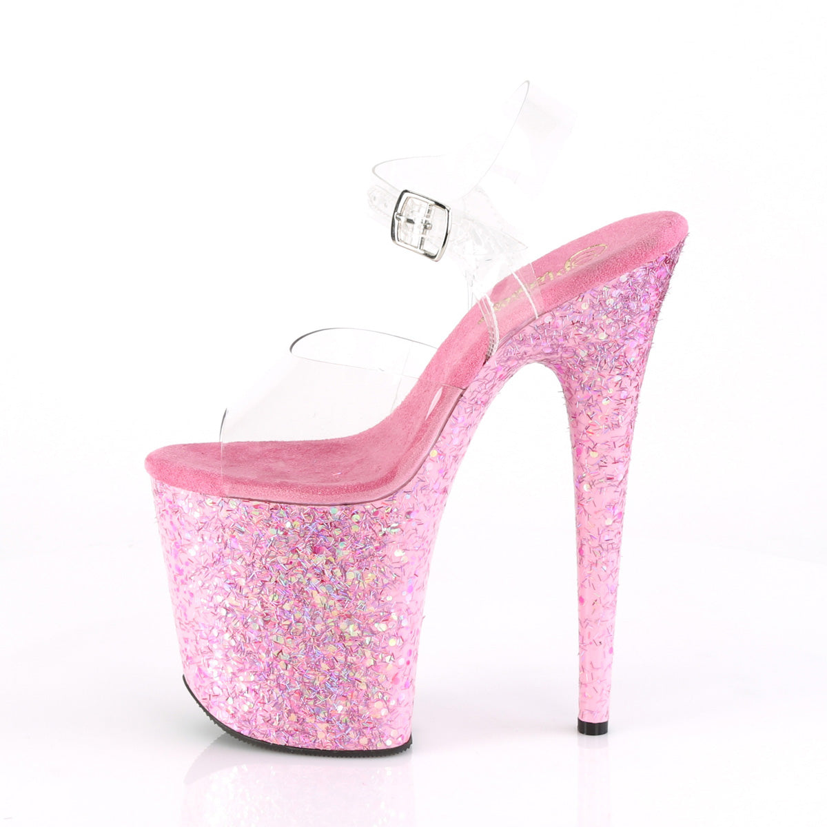 FLAMINGO-808CF 8" Heel Clear Pink Confetti Strippers Shoes-Pleaser- Sexy Shoes Pole Dance Heels