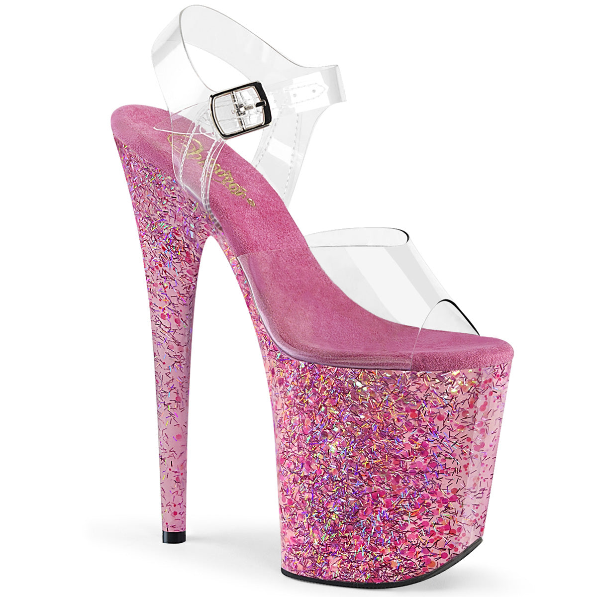 FLAMINGO-808CF 8" Heel Clear Pink Confetti Strippers Shoes-Pleaser- Sexy Shoes