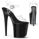 FLAMINGO-808CRS-2 Pleaser 8" Heel Clear/Black Silver Rhinestones Platforms (Exotic Dancing)