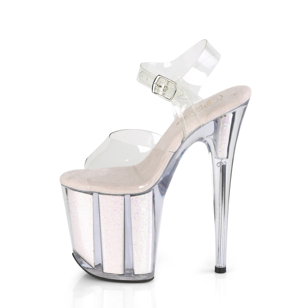 FLAMINGO-808G 8" Heel Clear Opal Glitter Inserts Sexy Shoes-Pleaser- Sexy Shoes Pole Dance Heels