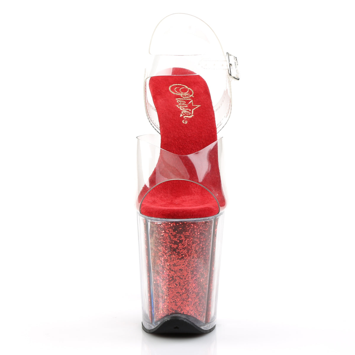 FLAMINGO-808G 8" Heel Clear Red Glitter Pole Dance Platforms-Pleaser- Sexy Shoes Alternative Footwear