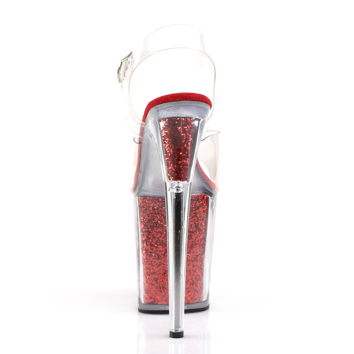 FLAMINGO-808G 8" Heel Clear Red Glitter Pole Dance Platforms-Pleaser- Sexy Shoes Fetish Footwear