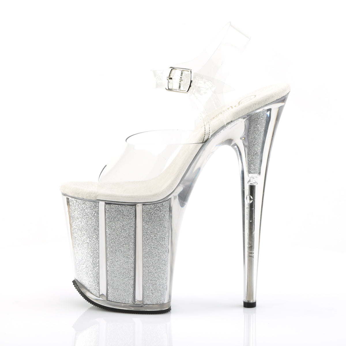 FLAMINGO-808G 8" Heel Clear Silver Glitter Strippers Shoes-Pleaser- Sexy Shoes Pole Dance Heels