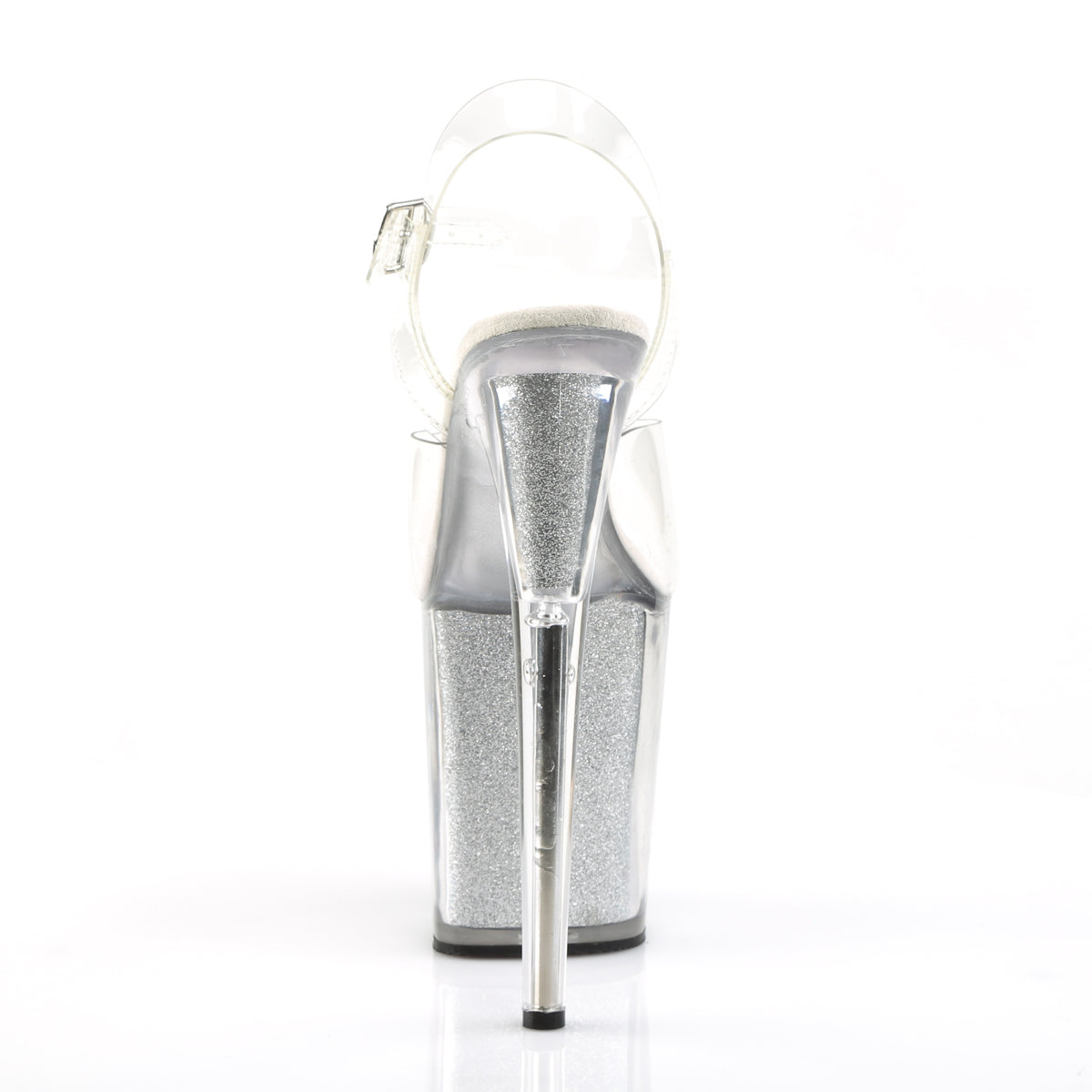 FLAMINGO-808G 8" Heel Clear Silver Glitter Strippers Shoes-Pleaser- Sexy Shoes Fetish Footwear