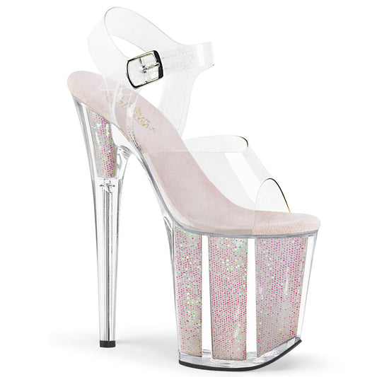 FLAMINGO-808G 8" Heel Clear Opal Glitter Inserts Sexy Shoes-Pleaser- Sexy Shoes