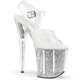 Flamingo-808g 8 "Tacón transparente plateado brillo de plata zapatos de baile exóticos