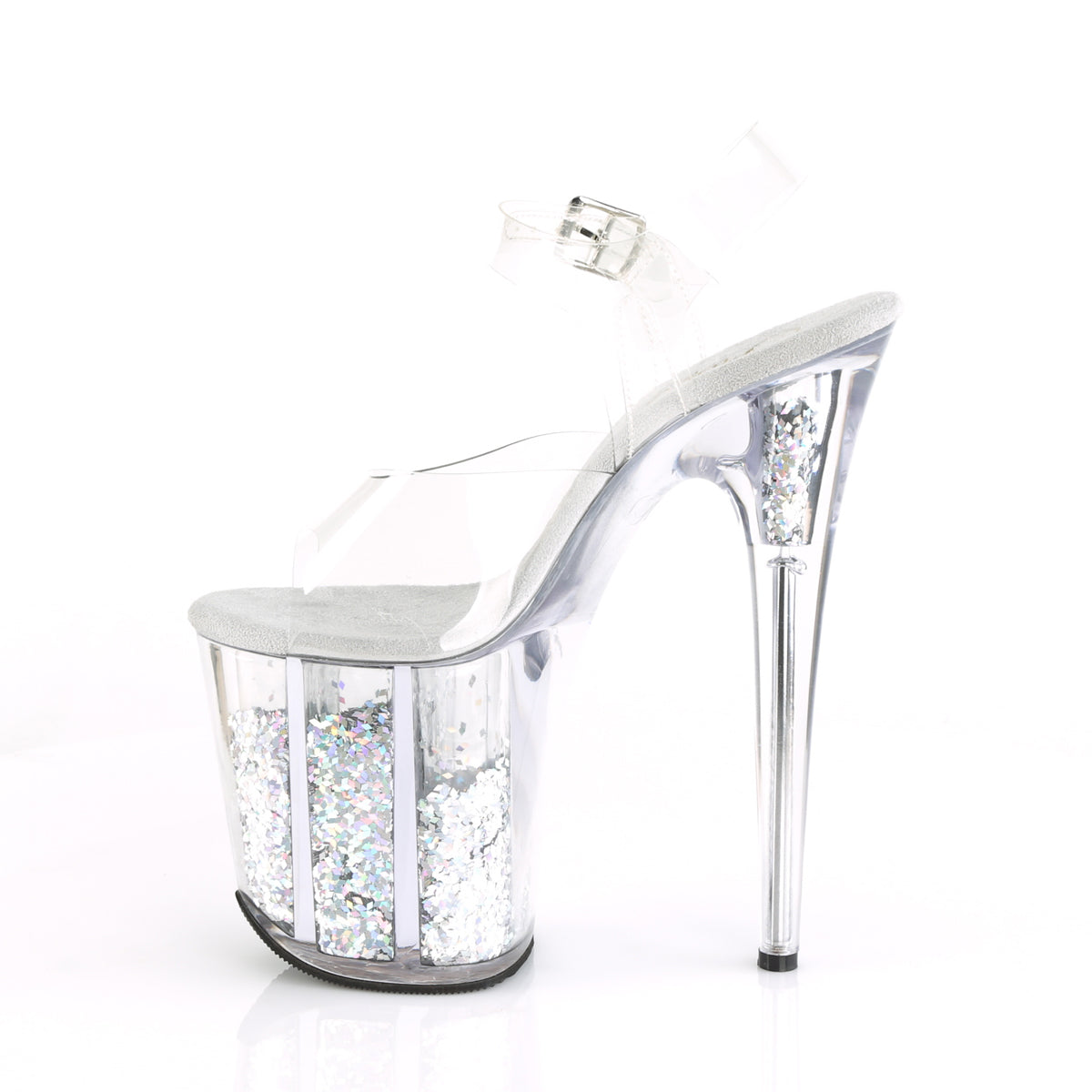 FLAMINGO-808GF 8" Heel Clear Silver Glitter Strippers Shoes-Pleaser- Sexy Shoes Pole Dance Heels