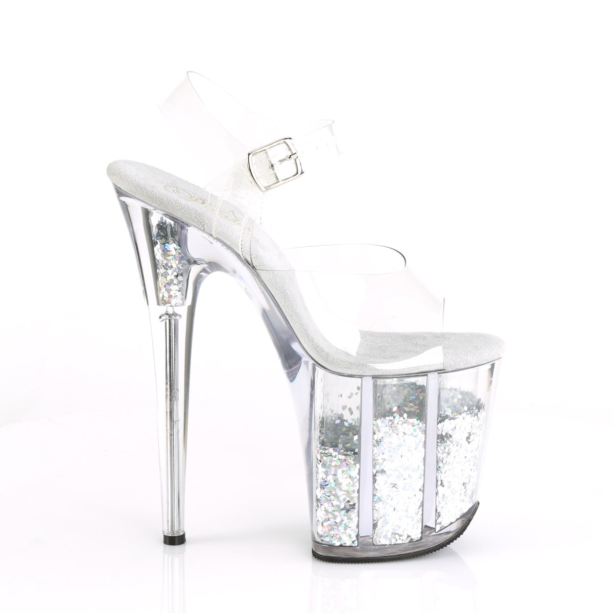 FLAMINGO-808GF 8" Heel Clear Silver Glitter Strippers Shoes-Pleaser- Sexy Shoes Fetish Heels