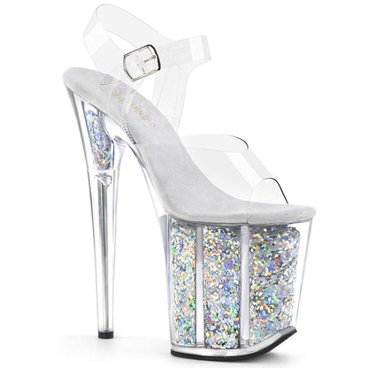 Flamingo-808GF 8 "Heel Clear Silver Glitter Strippers Shoes
