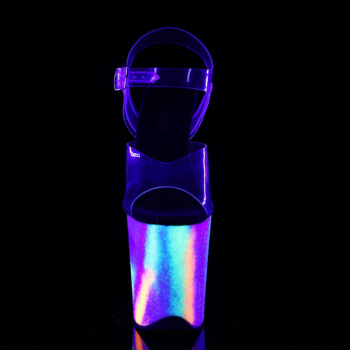 FLAMINGO-808GXY 8" Clear Neon Glitter Pole Dancer Platforms-Pleaser- Sexy Shoes Alternative Footwear